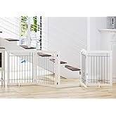 PAWLAND Extra Wide Dog gate for The House, Doorway, Stairs, Dog Fences Indoor, Freestanding Foldable Wooden Pet Gates for Dogs, Set of Support Feet Included, 96 in Wide 30 in Tall, 4 Panels White