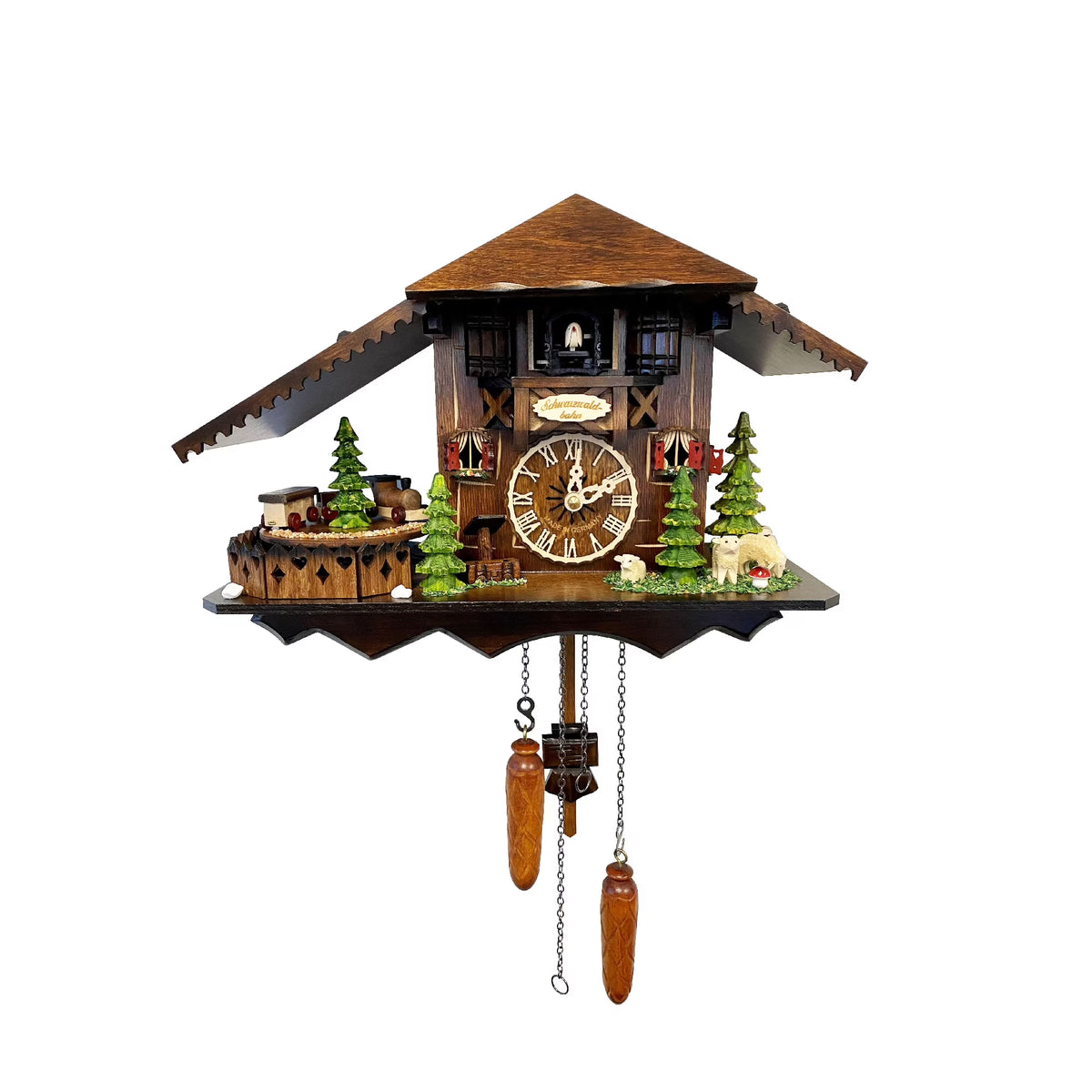 42810QMT - Coucou à piles Engstler - Taille réelle - 35,5 cm H x 28 cm L x 16,5 cm P