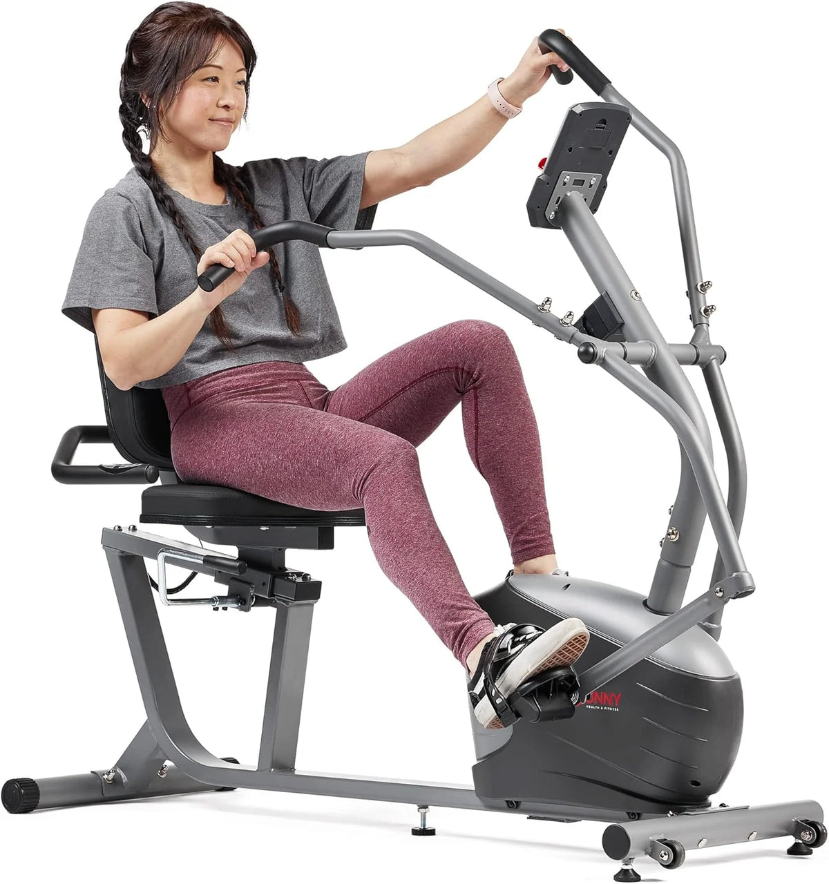 Sunny Health & Fitness Smart Recumbent Bike, Full-Body Home Training with Arm/Leg Exercisers