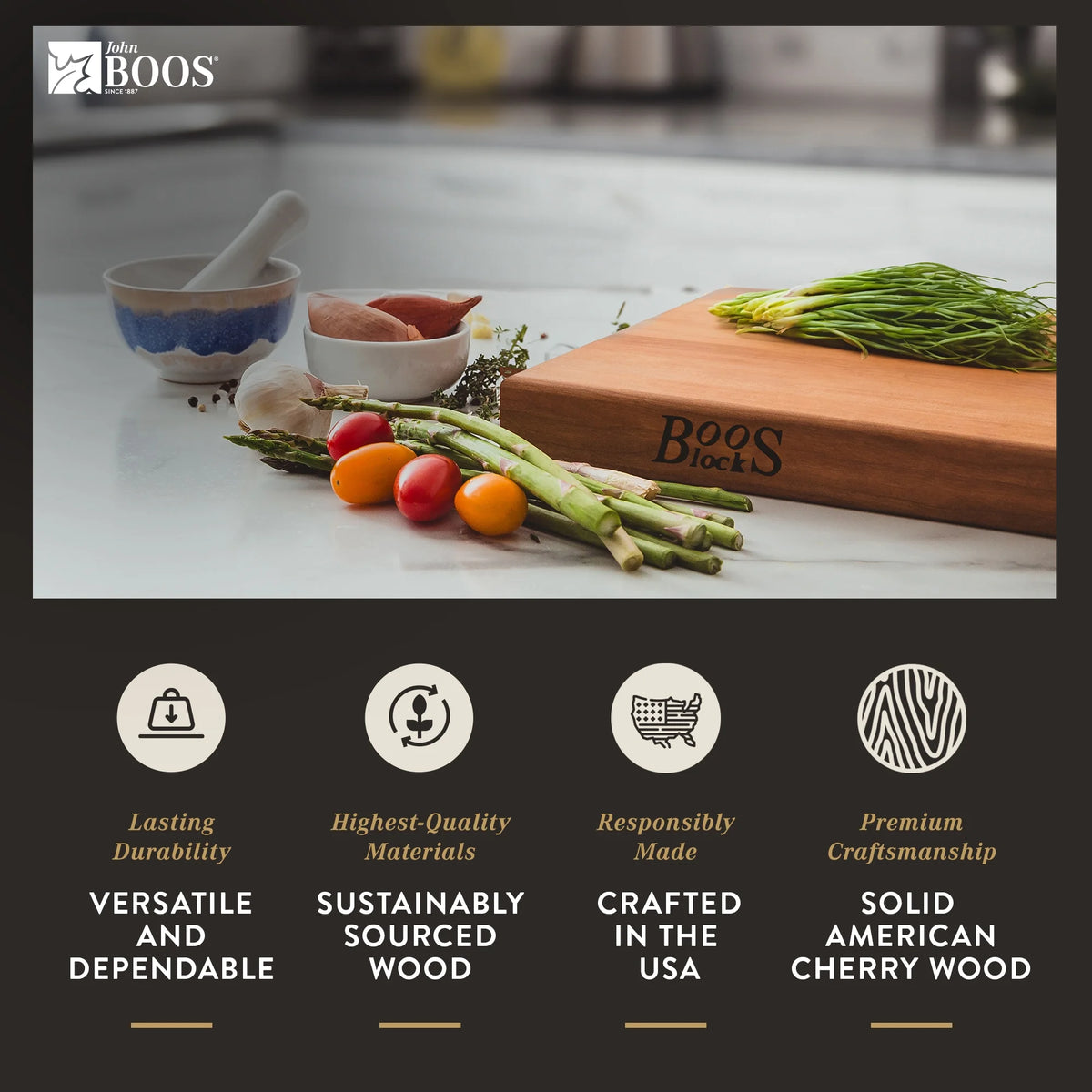 John Boos R-Board Reversible Wood Cutting Board, 18" x 12" x 1 1/2", Cherry