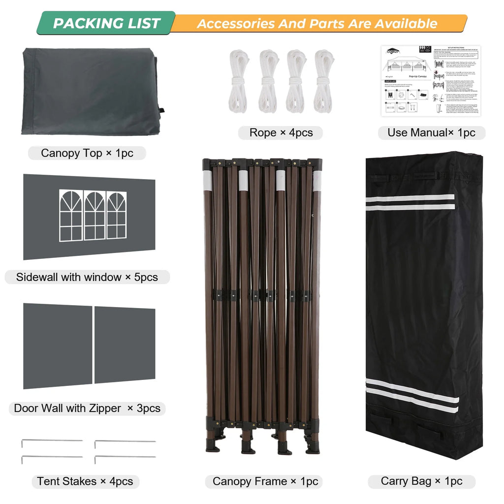HOTEEL 10ft x 30ft Khaki Pop Up Outdoor Canopy, Waterproof