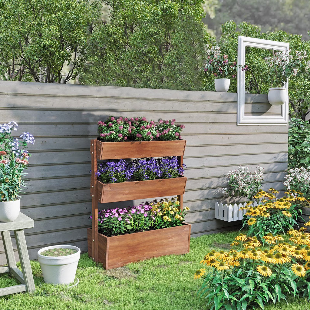 Jardinière surélevée Wilk 33,7 x 17,7 x 46, potager vertical en bois à 3 niveaux pour jardin, terrasse, balcon