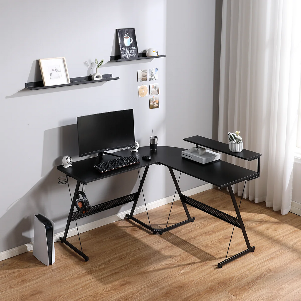 X Rocker L-Shaped Gaming Desk with Storage Shelves - Black