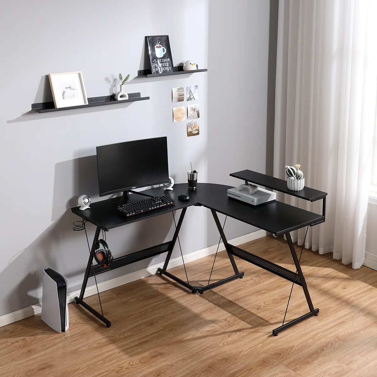 X Rocker L-Shaped Gaming Desk with Storage Shelves - Black