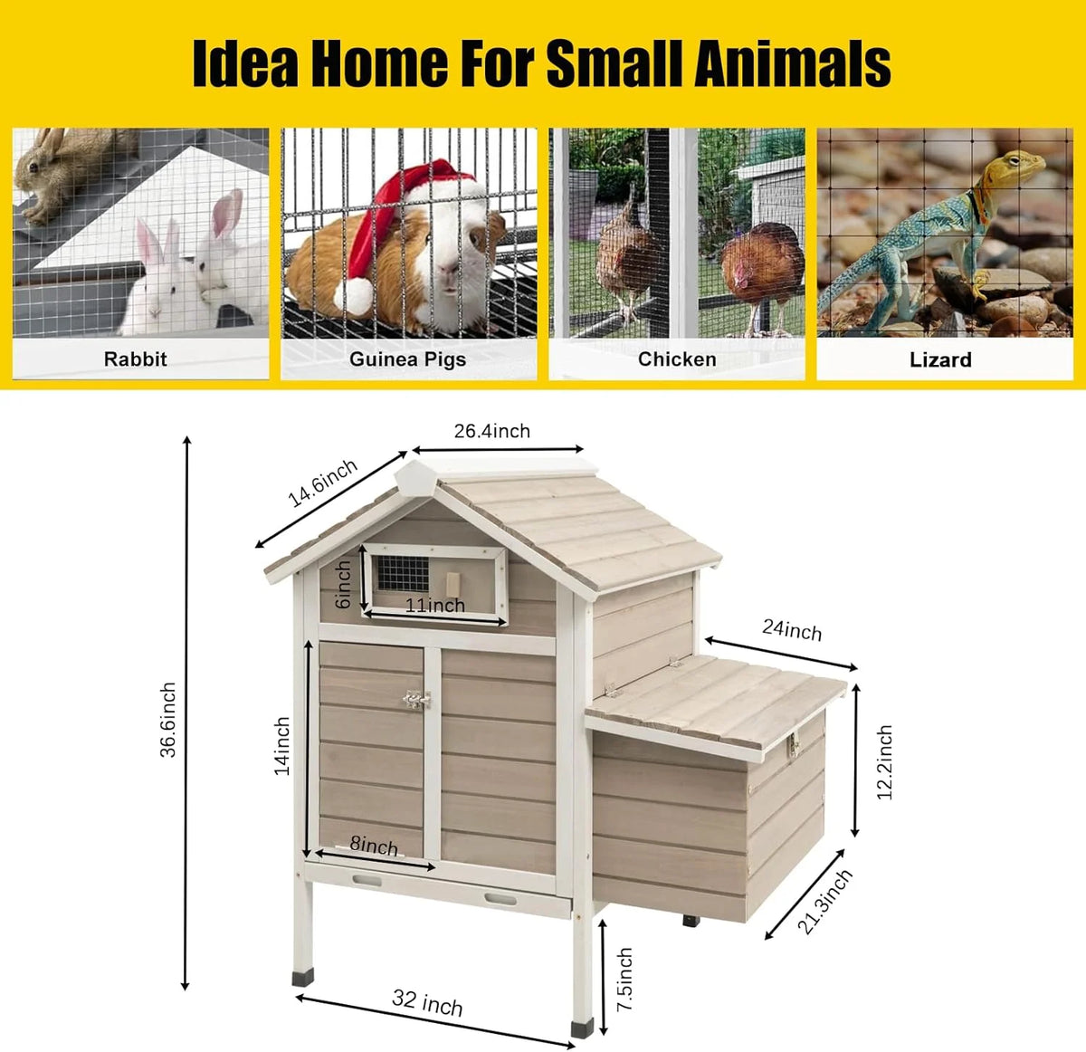 PETSCOSSET Chicken Coop, Chicken Hutch with Nesting Box, Pull Out Tray, Ramp, 32"L x 23.6"W x 36.6"H