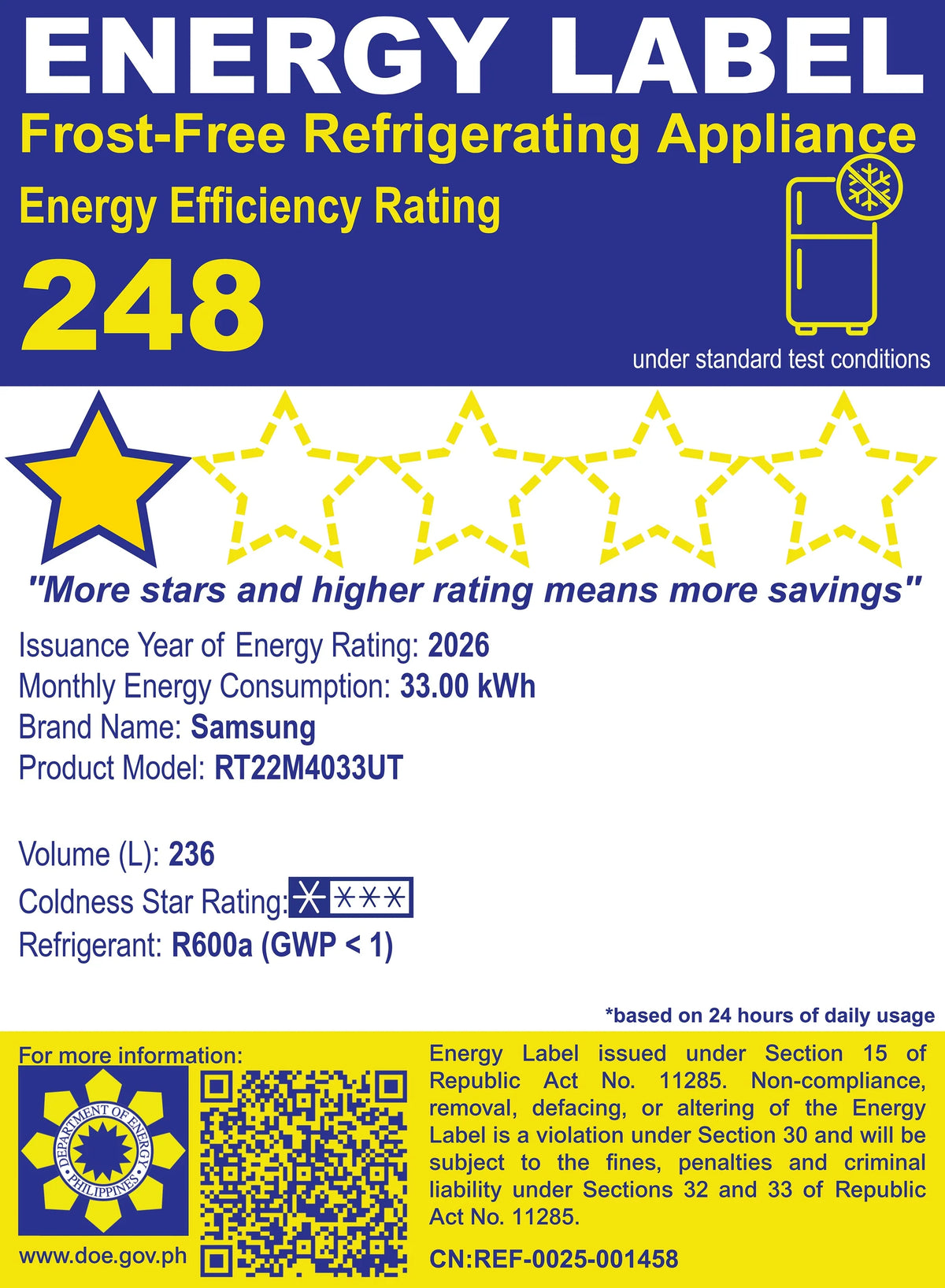 8.4 Cu. Ft. Refrigerator Frost-Free Inverter