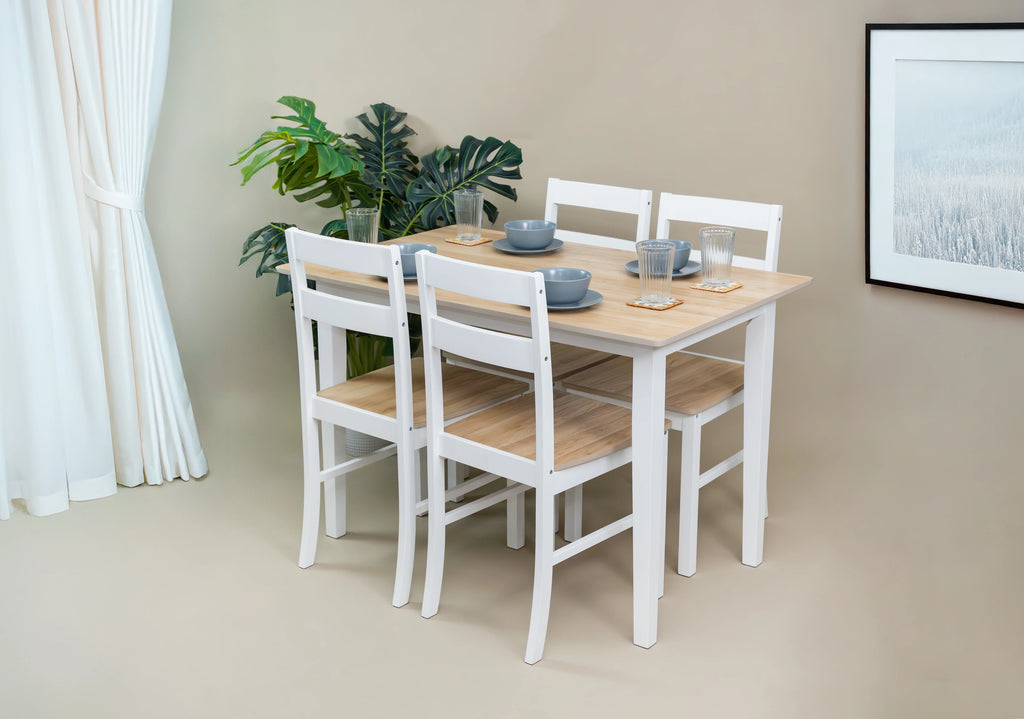 Ensemble de salle à manger 5 pièces Mainstays, 1 table et 4 chaises, blanc, MDF et bois d'hévéa, intérieur, table de 46 po L x 29 po l x 30 po H