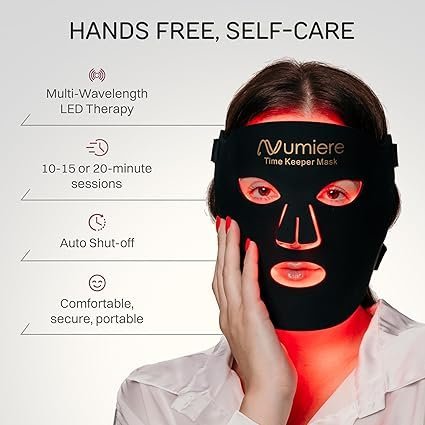 Numiere Time Keeper LED Face Mask – Lightweight, Flexible, and Multi-Wavelength Red, Blue, & Infrared (NIR) LED Contour Technology Wearable Facial Beauty Device for Personal Use and Skincare Routines