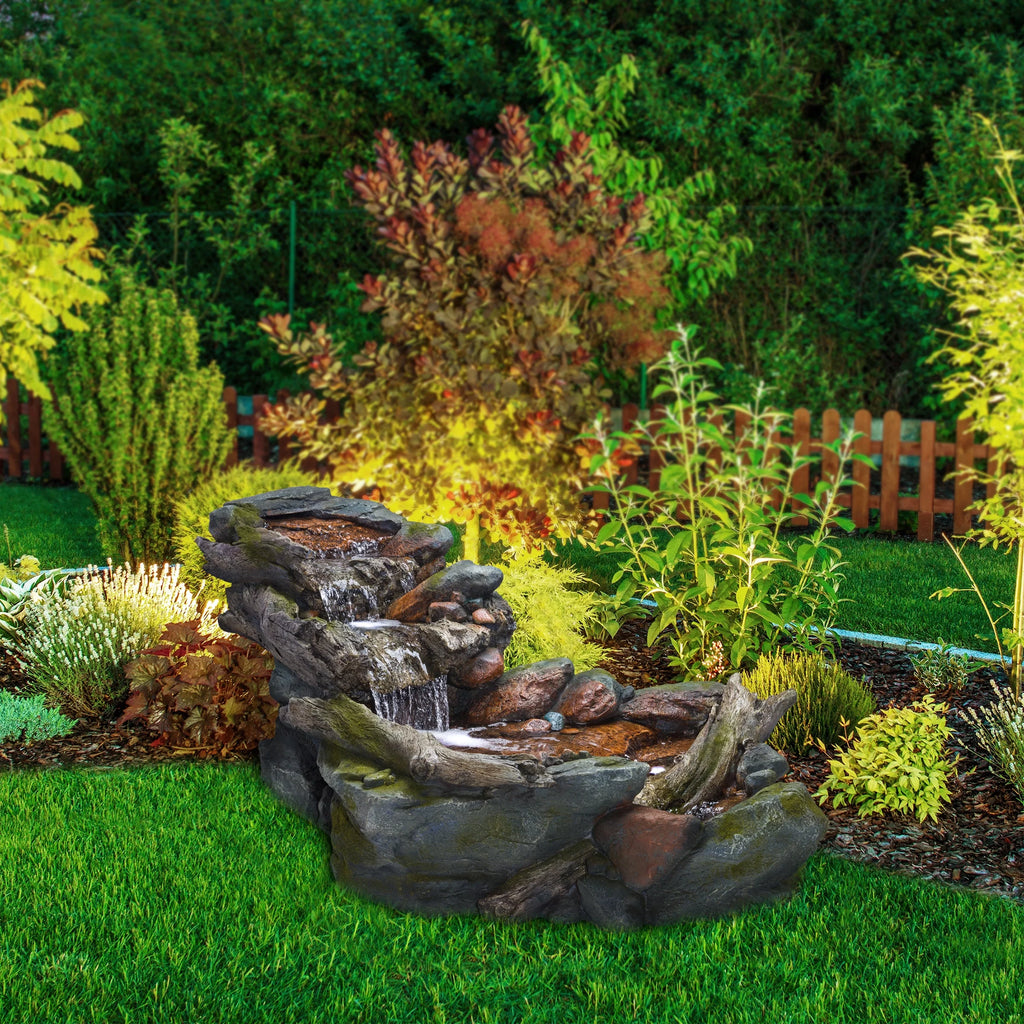 Fontaine de sol en polystone à cascade avec éclairage Alpine Corporation, 59 po x 16 po x 20 po, marron