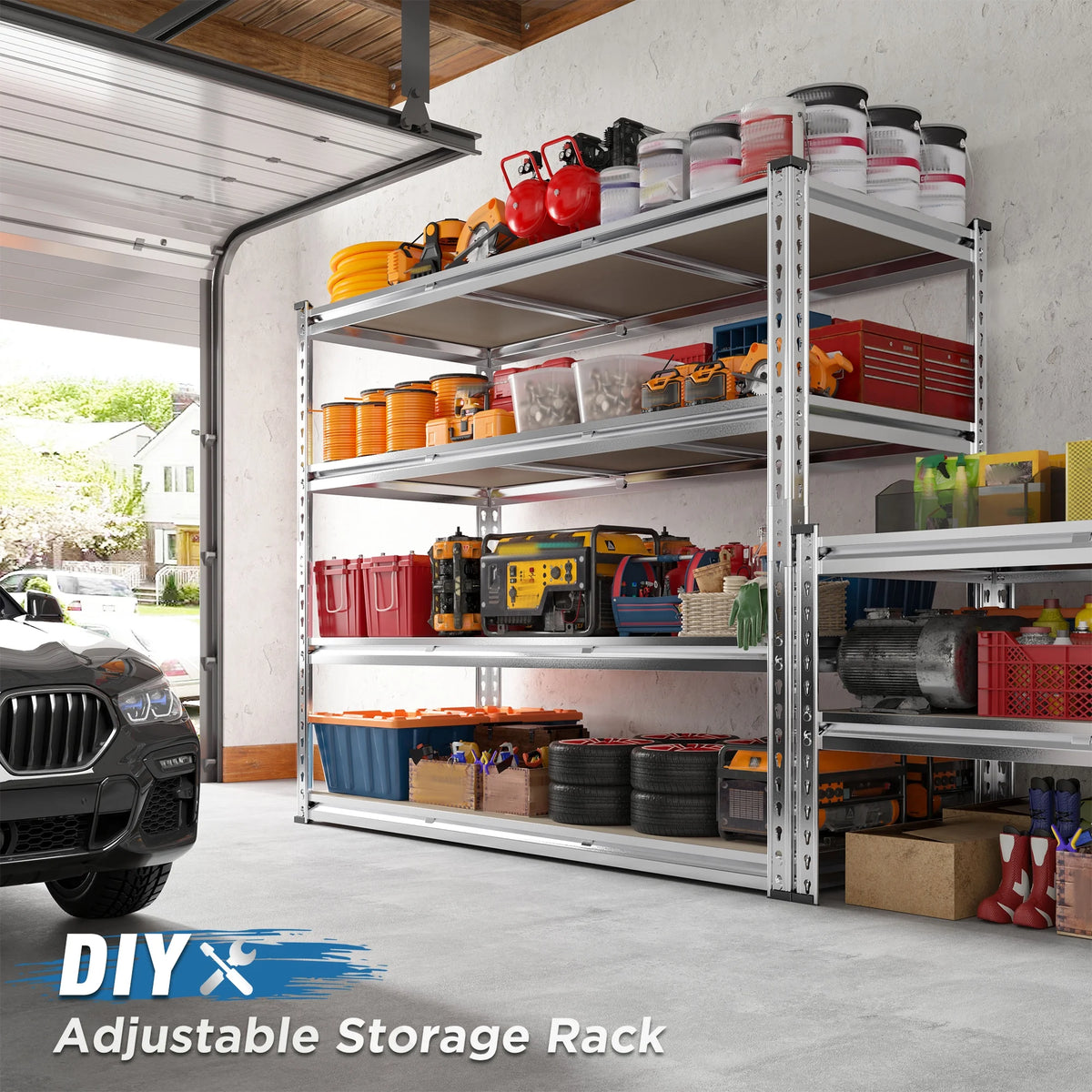 REIBII 48"W Heavy Duty Shelving 3000LBS Steel Shelving Adjustable Garage Storage Industrial Shelf,48"W x 24"D x 72"H