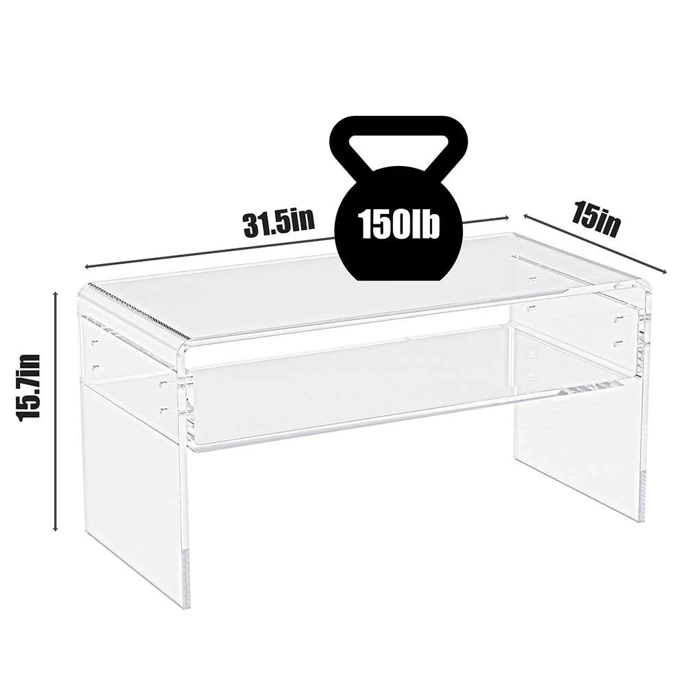 Ageszoe Coffee Table with Storage Shelf,Acrylic Modern Clear End Table,Kid's Table for Livingroom, 32"L x 16"W x 16"H"