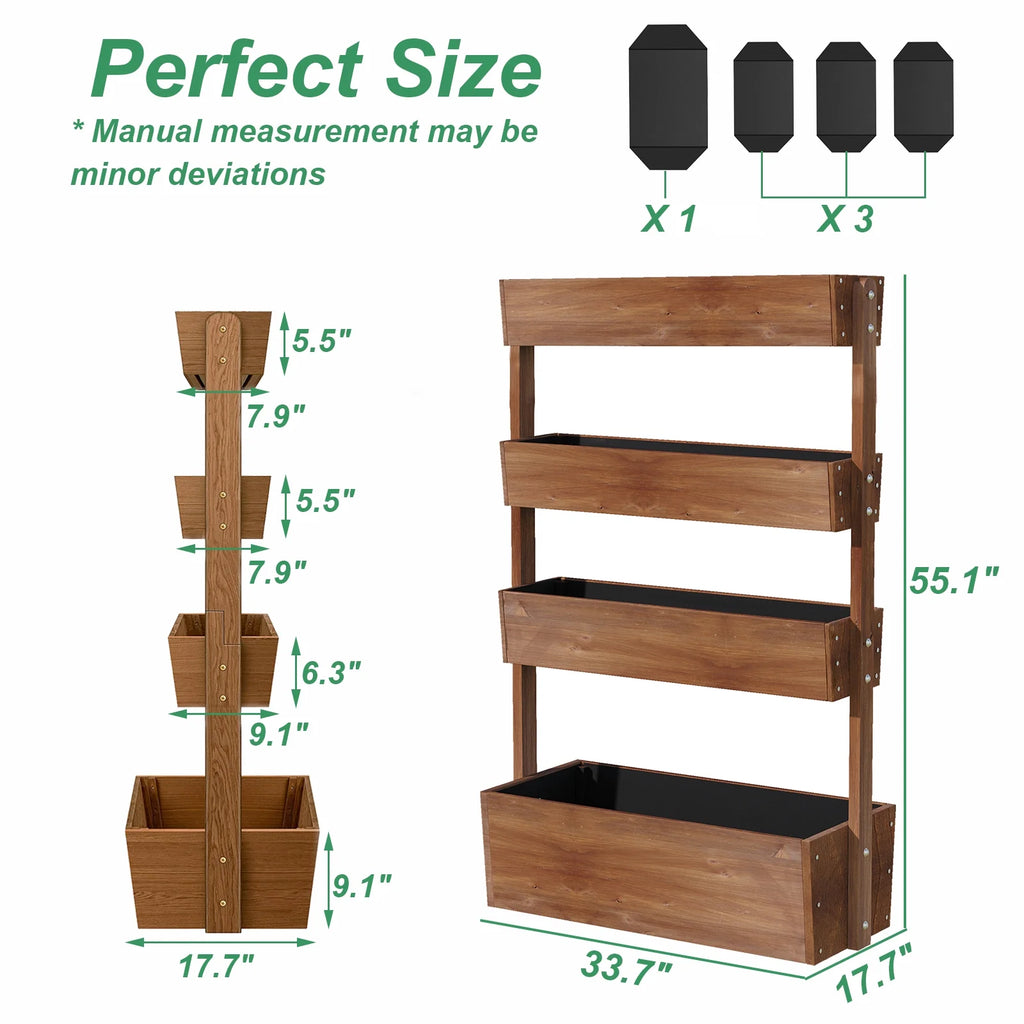 Jardinière surélevée Wilk 33,7 x 17,7 x 46, potager vertical en bois à 3 niveaux pour jardin, terrasse, balcon