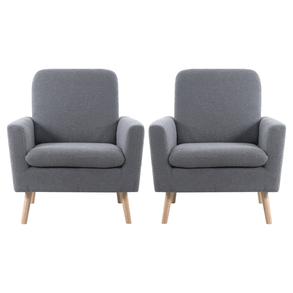 Naomi Home Frida Mid-Century Modern Accent Chair, Espresso Teddy Fleece Upholstered Armchair with Oak Legs, 28.74"D x 30.31"W x 35.04"H