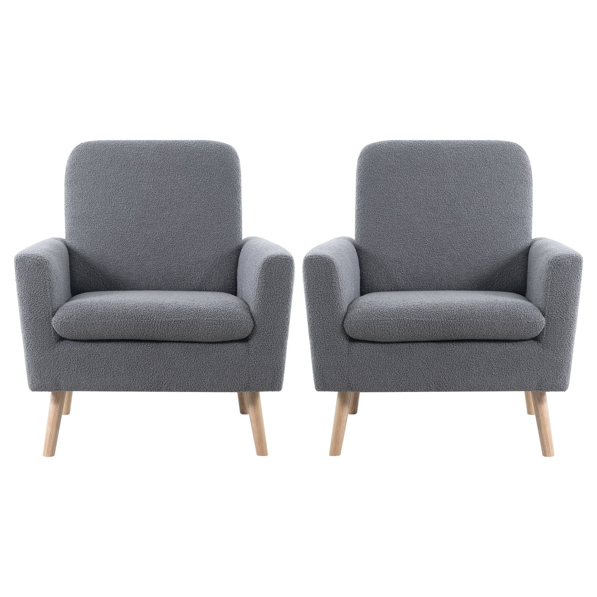 Naomi Home Frida Mid-Century Modern Accent Chair, Espresso Teddy Fleece Upholstered Armchair with Oak Legs, 28.74"D x 30.31"W x 35.04"H