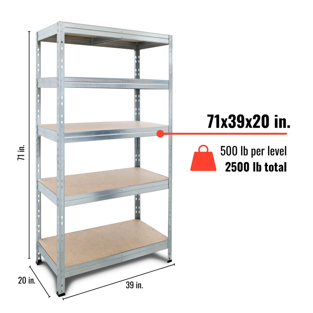 Ar Shelving 5- Tier Galvanized Steel Heavy Duty Garage Storage Shelving Unit with HDF Rack (39.2 in. W x 71 in. H x 20 in. D)