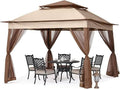 MASTERCANOPY Patio Gazebo Outdoor Pop Up Gazebo with Mesh Walls (11×11,Champagne)