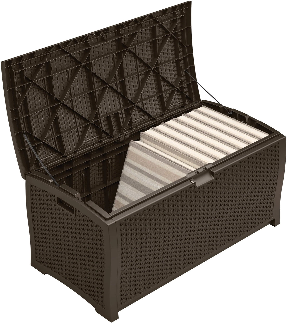 Coffre de rangement en résine Suncast de 99 gallons - Brun moka - DBW9200 - 52 po P x 27,5 po H x 27,6 po L