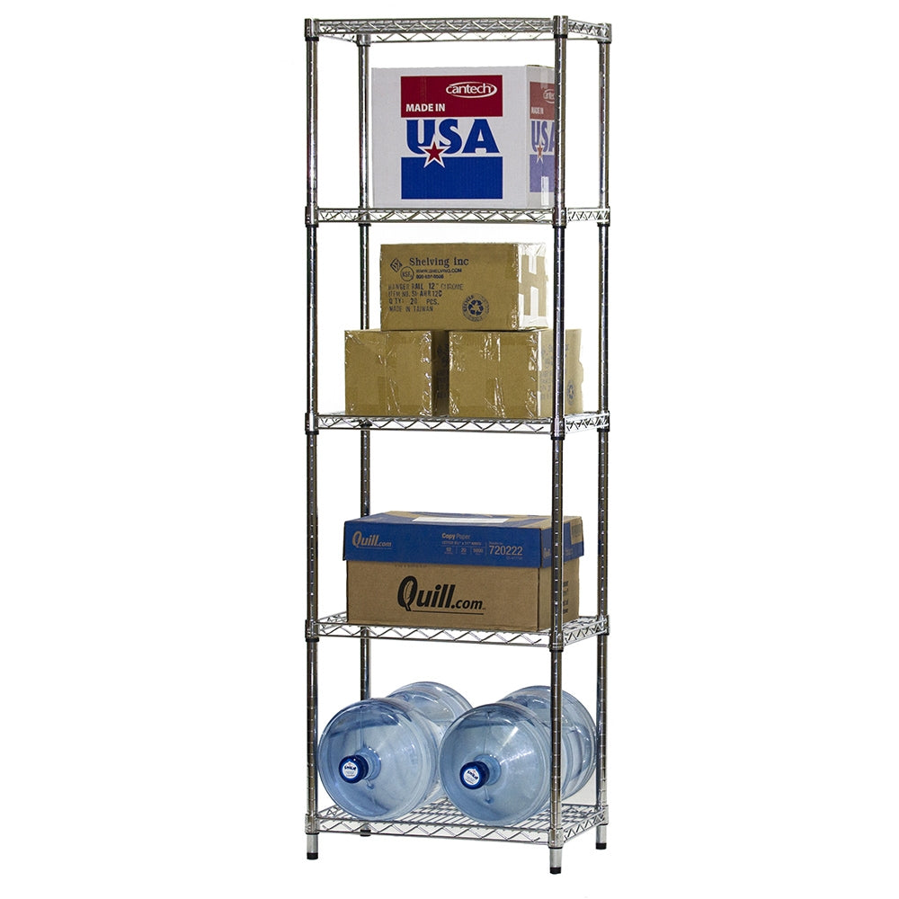 Shelving Inc. 14" d x 24" w x 72" h Chrome Wire Shelving with 5 Tier Shelves, Weight Capacity 800lbs Per Shelf