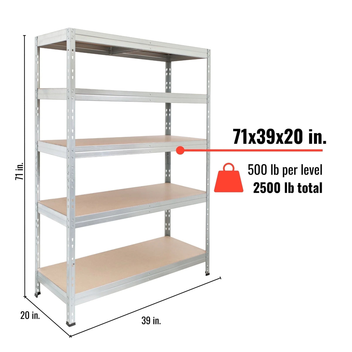 Ar Shelving 5- Tier Galvanized Steel Heavy Duty Garage Storage Shelving Unit with HDF Rack (39.2 in. W x 71 in. H x 20 in. D)
