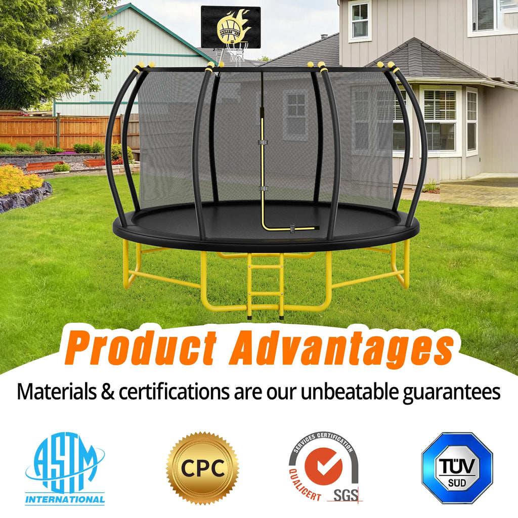 Trampoline citrouille JAMPOOCA avec filet de sécurité pour enfants et adultes, noir/jaune, 162 cm x 45 cm x 22 cm