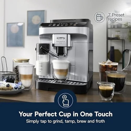 De'Longhi Magnifica Evo Automatic Espresso & Coffee Machine with Auto Milk Frother, Built-in Grinder & Auto-Clean Function – For Latte, Cappuccinos, Americano, Iced Coffee, ECAM29084SB , Silver