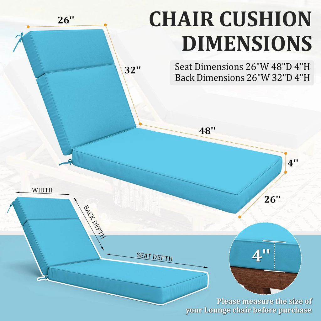 Kimunuk Outdoor Chaise Lounge Cushions set of 2, 80" x 26" x 4" Waterproof Pool Beach Recliner Replacement Cushions with Ties, Navy