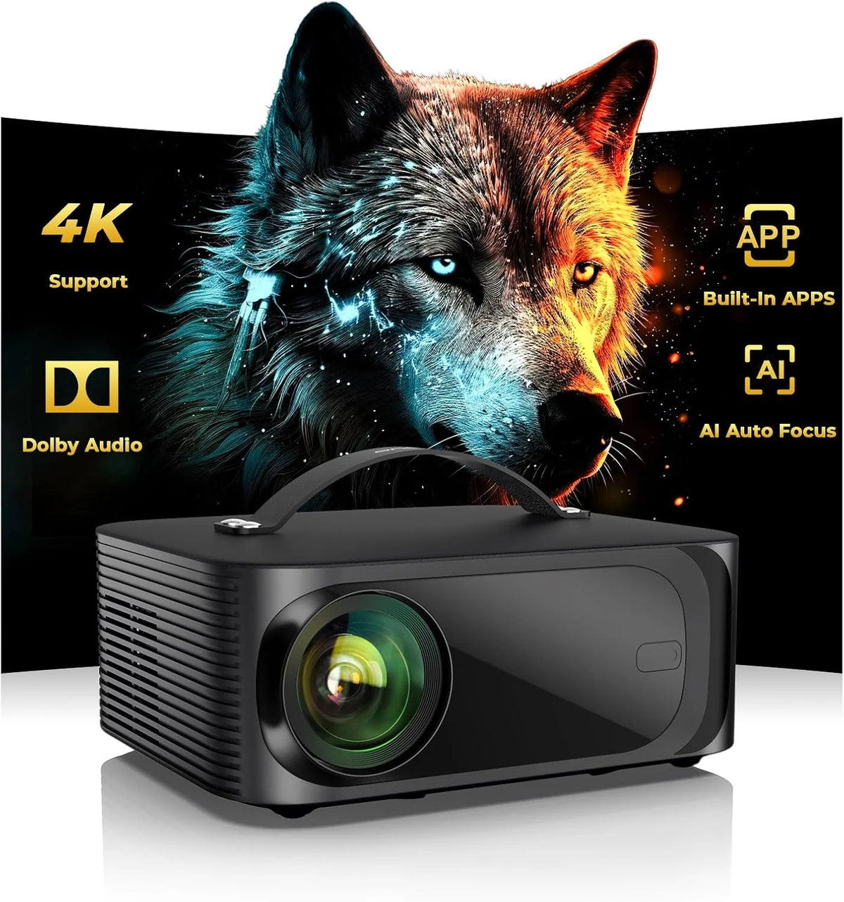 Projector-4K with WiFi and Bluetooth:3200 ANSI/AI Auto Focus/Built-in APPs Outdoor