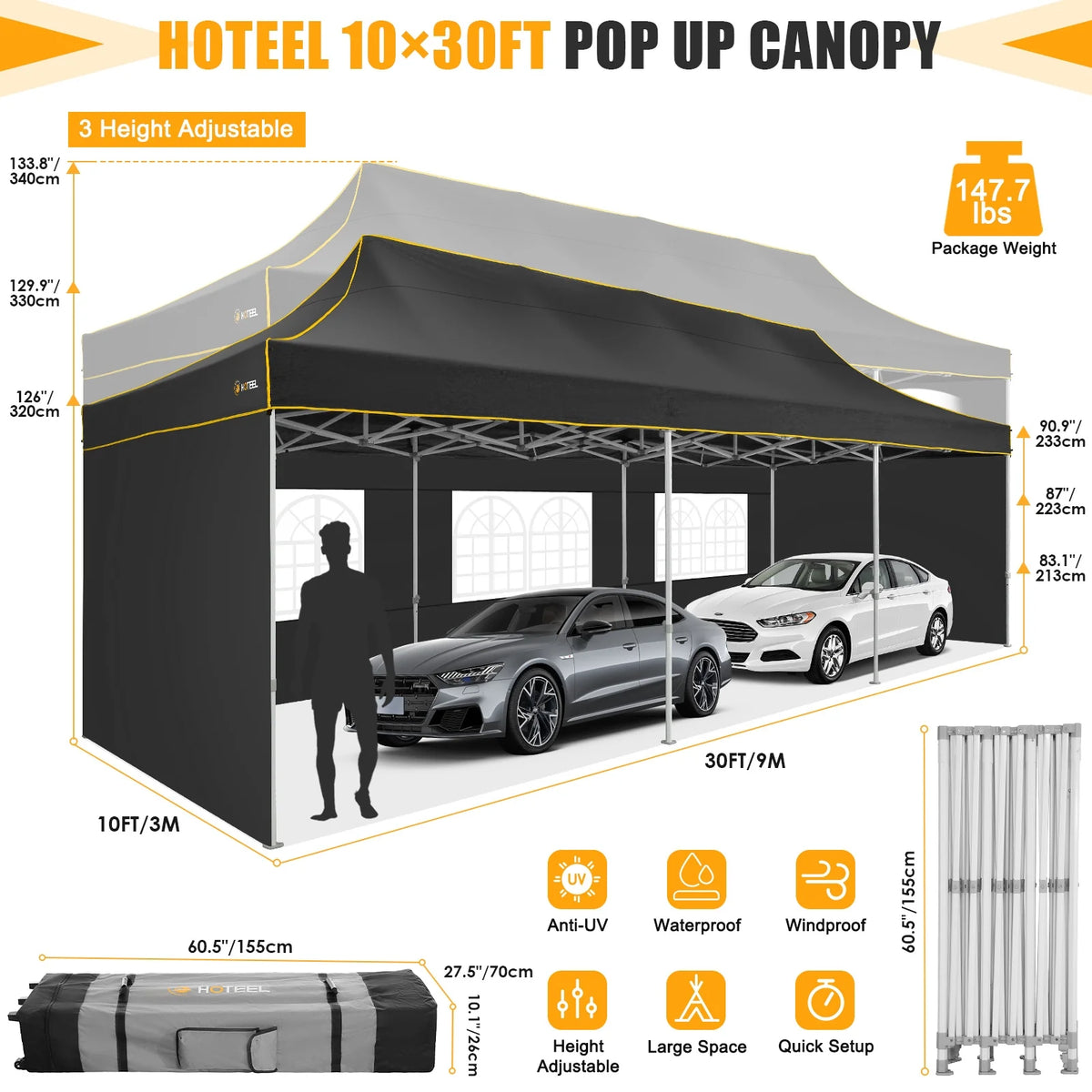 HOTEEL 10ft x 30ft Khaki Pop Up Outdoor Canopy, Waterproof
