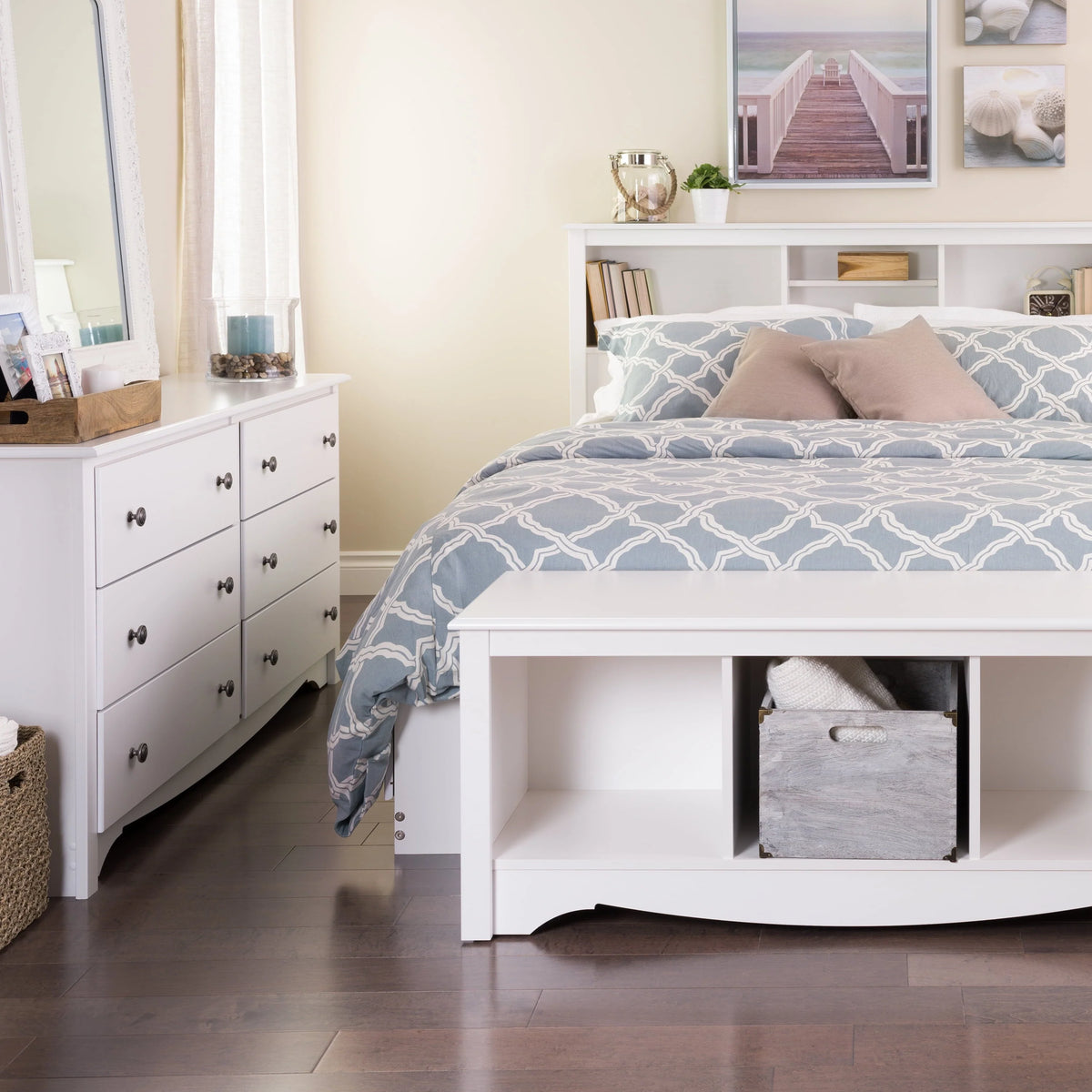 Prepac Monterey 6 Drawer Wooden Double Dresser, 16" x 59" x 29", White