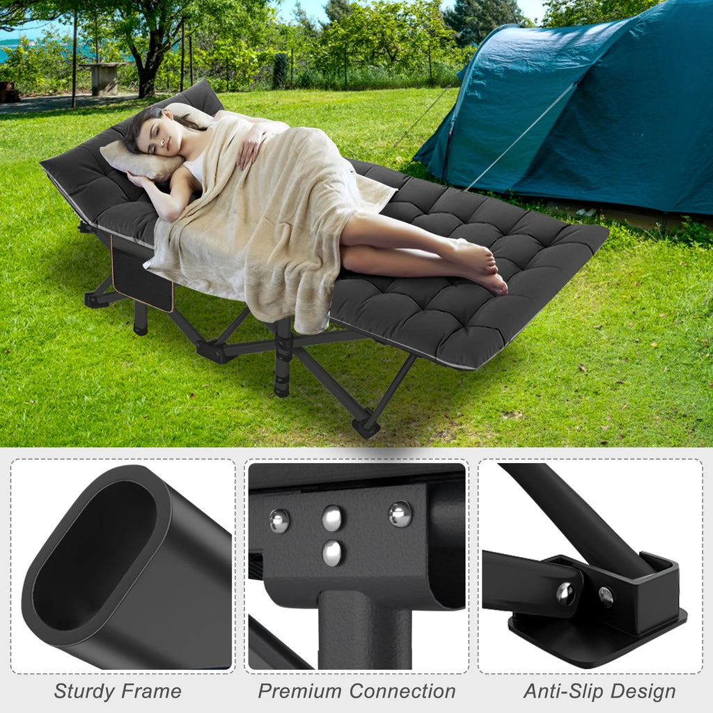 MOPHOTO Adults Folding Camping Cot, Oxford Folding Cot Portable Outdoor Military Sleeping Bed, Camping Cot with Mattress&Carry Bag, 75" x 28"x 14"