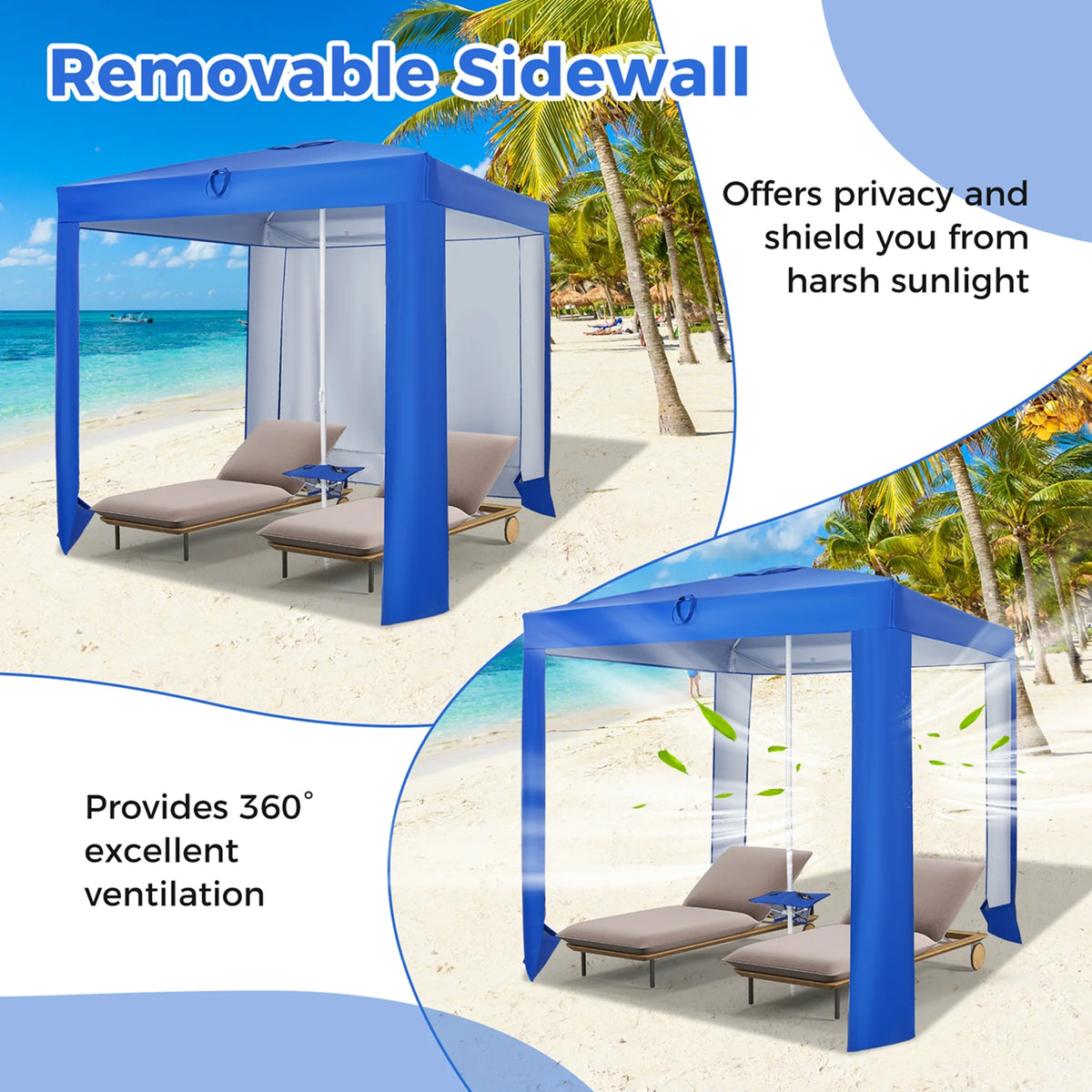 Tente de plage cabane Costway 6,6 pi x 6,6 pi, bleu