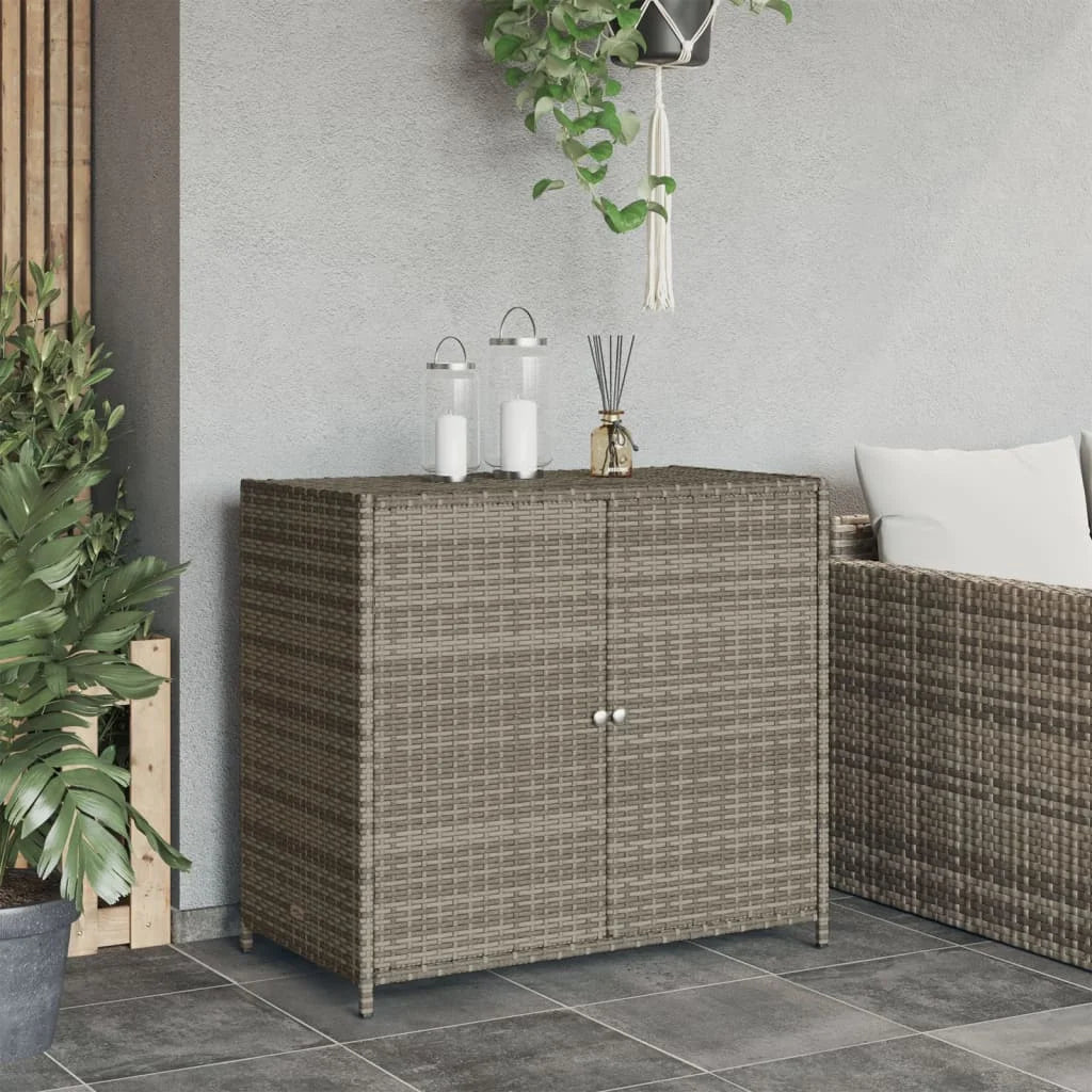 VidaXL Contemporary Poly Rattan Storage Cabinet, 32.7" x 17.7" x 29.9", Gray