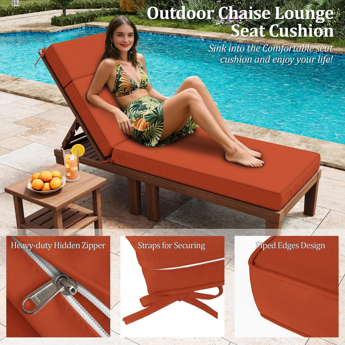 Kimunuk Outdoor Chaise Lounge Cushions set of 2, 80" x 26" x 4" Waterproof Pool Beach Recliner Replacement Cushions with Ties, Navy