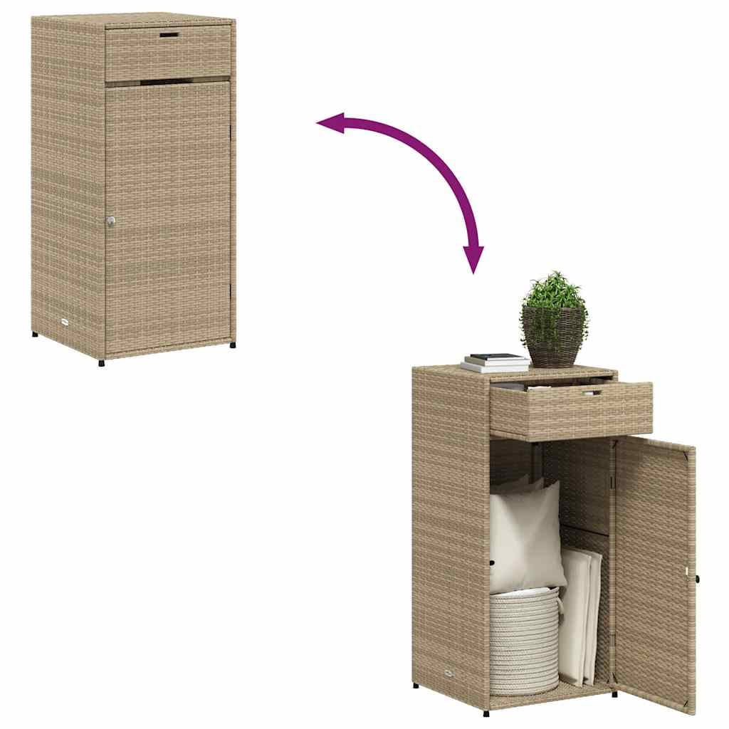 vidaXL Patio Storage Cabinet, PE Rattan Beige, 21.70 x 21.70 x 43.70 in