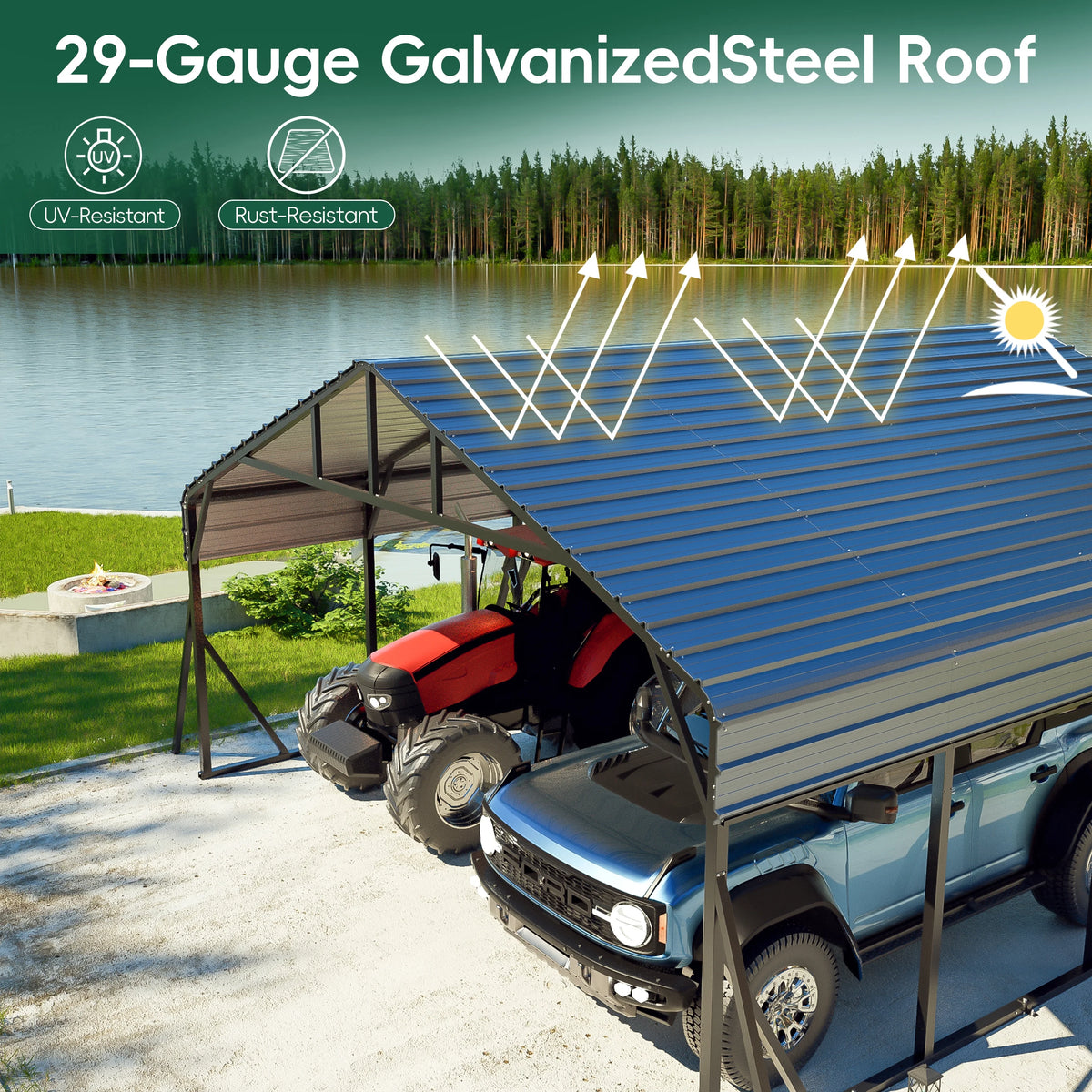 Tolead Heavy Duty Galvanized 10' x 15' Grey Carport