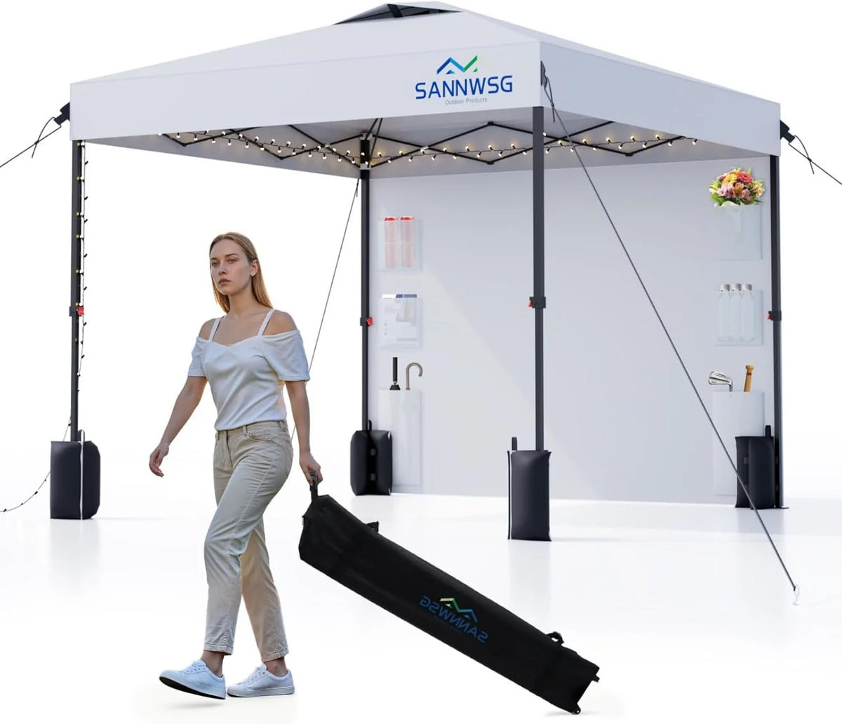 12X12 Pop Up Canopy Tent,Removable Pockets Sidewall for Extra Storage,Easy Up Canopy,Heavy Duty One Person Set Up Event Tent,Grey