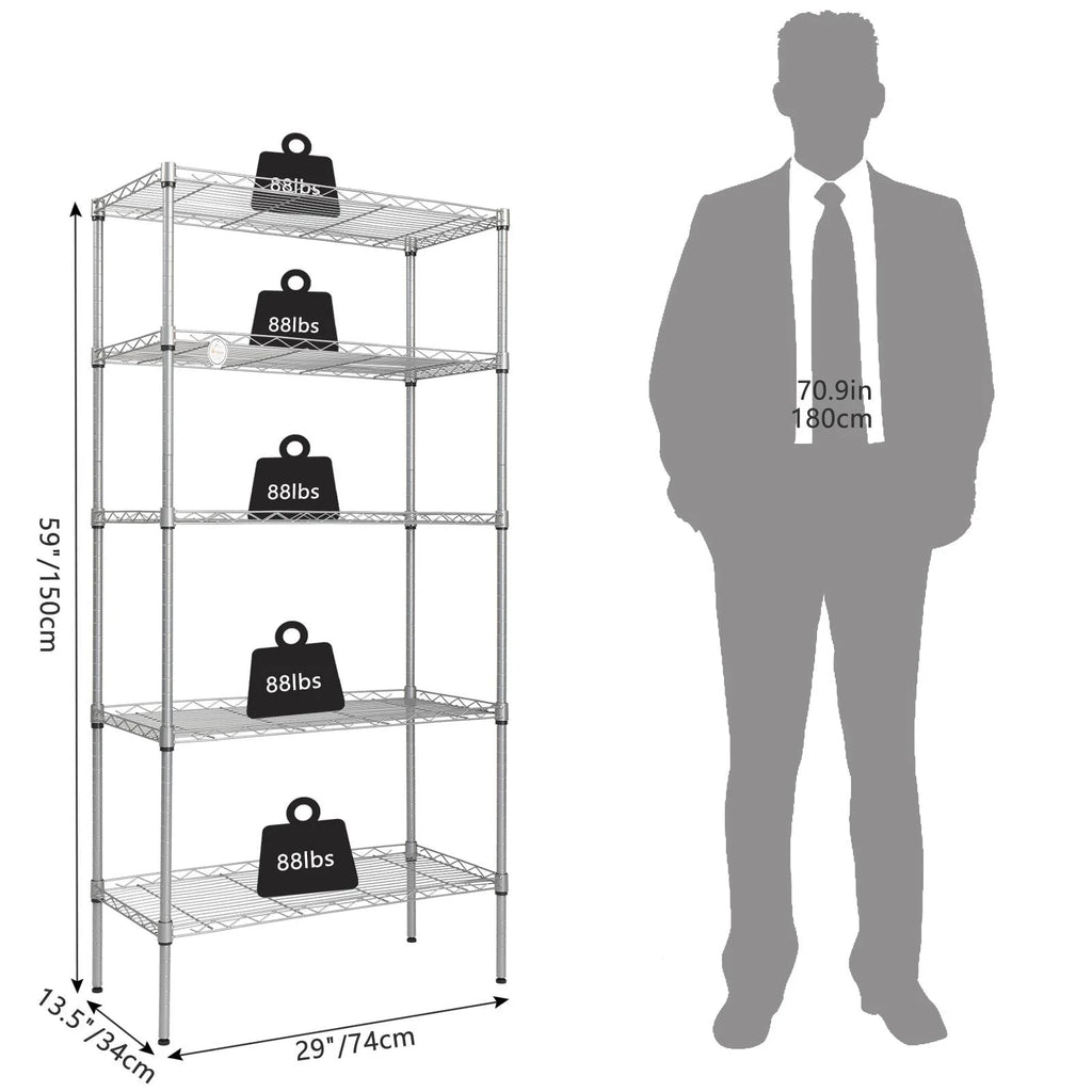 Ktaxon 5-Tier Wire Shelving Unit, Steel Storage Rack for Office Kitchen 30" W x 14" D x 60" H, Silver