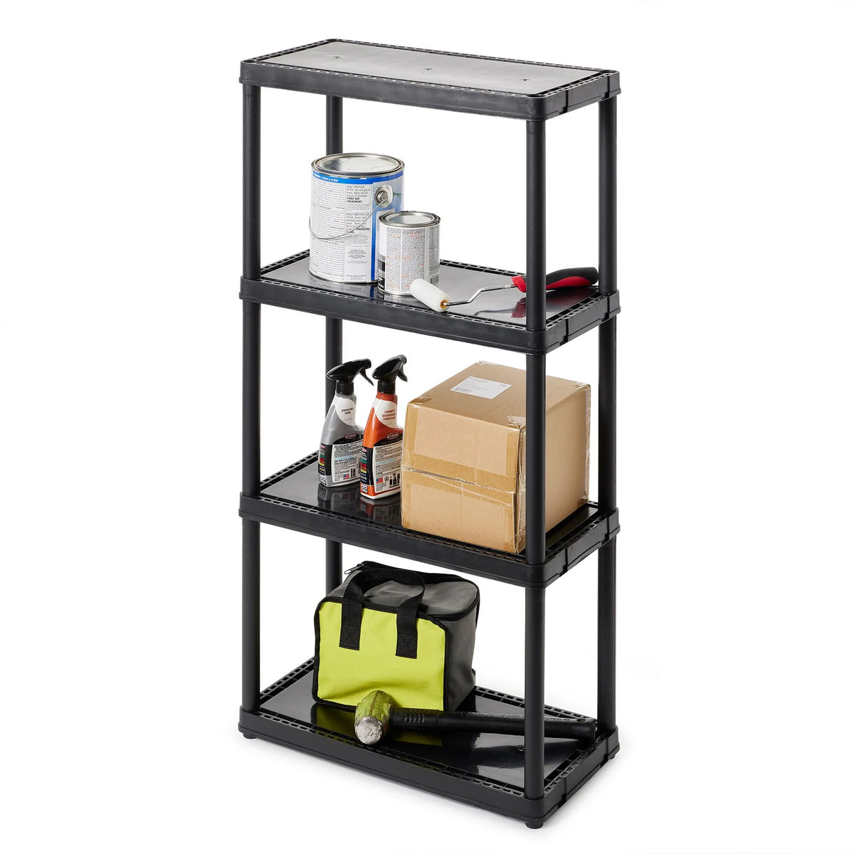 4 Shelf Fixed Height Solid Light Duty Storage Unit 12 x 24 x 48 for Home, Garage, Basement, & Laundry, Black (3 Pack)