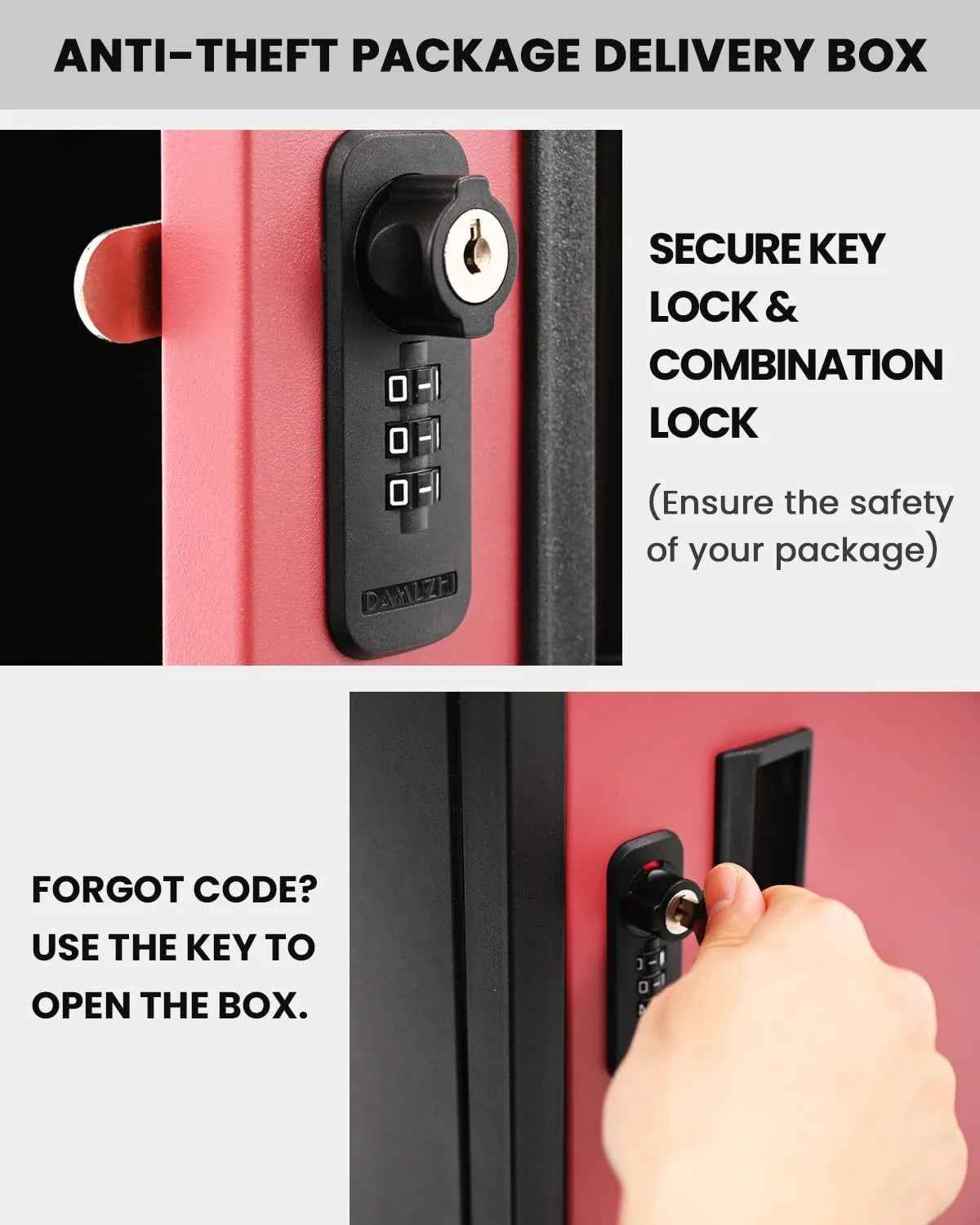 FICISOG Outside Package Delivery Boxes, Extra Large Locking Parcel Drop Box, 17" x 11" x 34" Package Safe Box with Keys