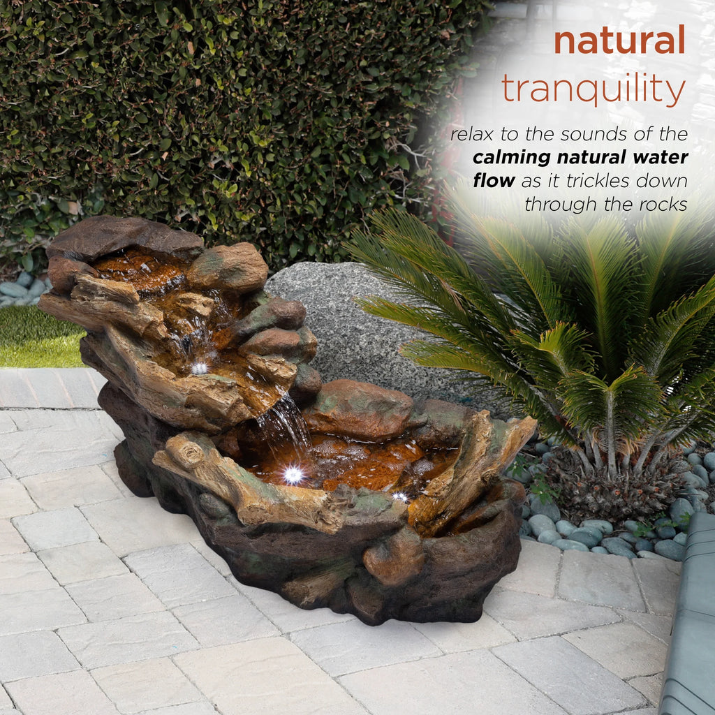 Fontaine de sol en polystone à cascade avec éclairage Alpine Corporation, 59 po x 16 po x 20 po, marron