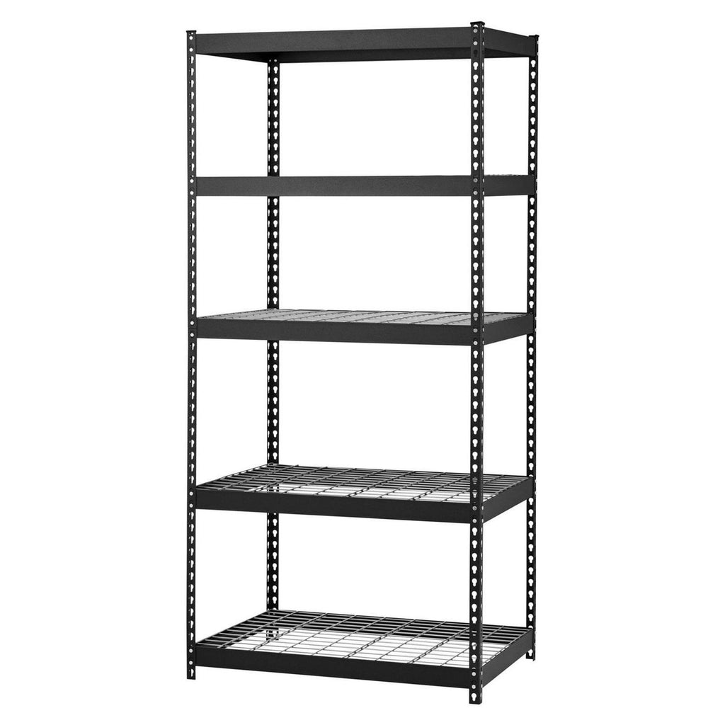 Edsal 36"W x 18"D x 72"H Five-Shelf Heavy-Duty Steel Shelving Unit. Black