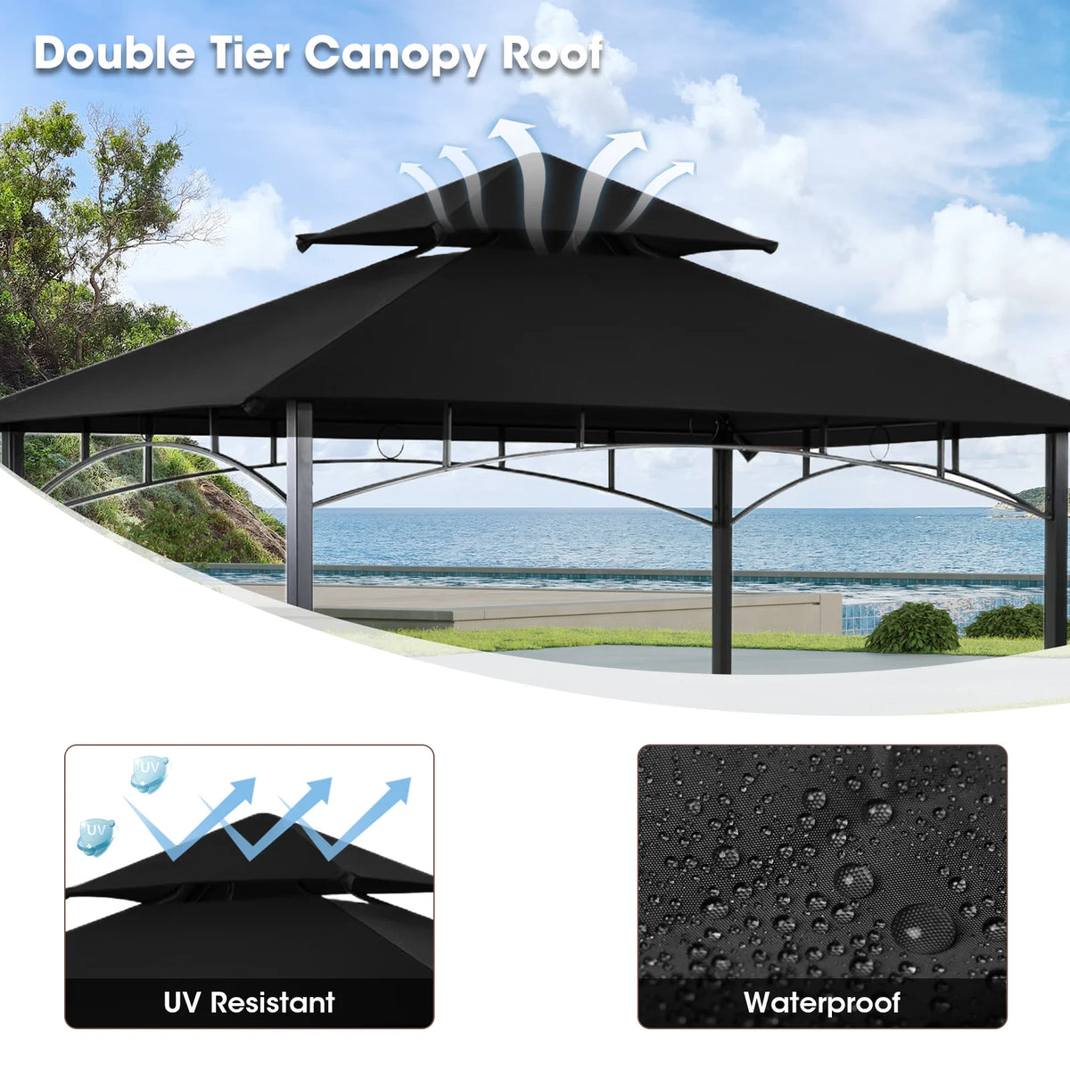 Grezone Outdoor Grill Gazebo Tent BBQ Canopy for Outdoor Grill Shelter BBQ Grill Gazebo Hardtop (L96 x W60 x H101 Inch) Brown