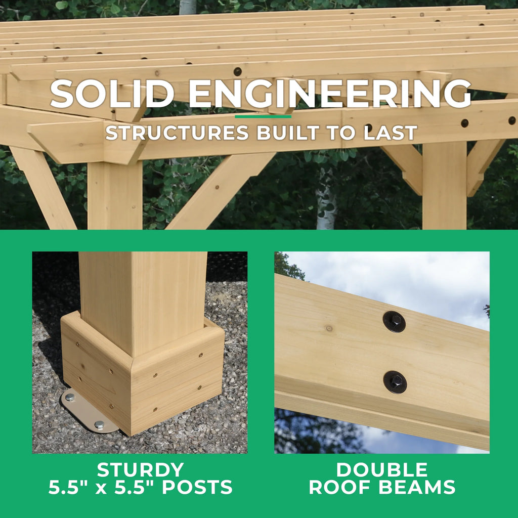 Pergola Yardistry Meridian 10 pi x 22 pi x 8 pi en cèdre naturel, design à niveaux multiples