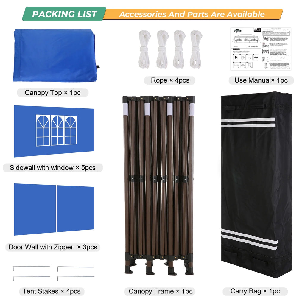 HOTEEL 10ft x 30ft Khaki Pop Up Outdoor Canopy, Waterproof