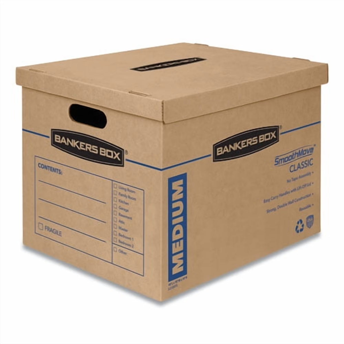 SmoothMove Classic Moving/Storage Boxes, Half Slotted Container (HSC), Medium, 15" x 18" x 14", Brown/Blue, 8/Carton - Bundle of 5 Cartons