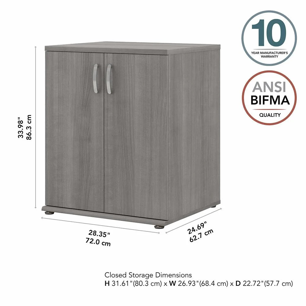 Bush Business Furniture Universal Laundry Room Cabinet 28W x 25D x 34H Engineered Wood 2 Shelf Garage Cabinet with Brushed Nickel Platinum, Gray