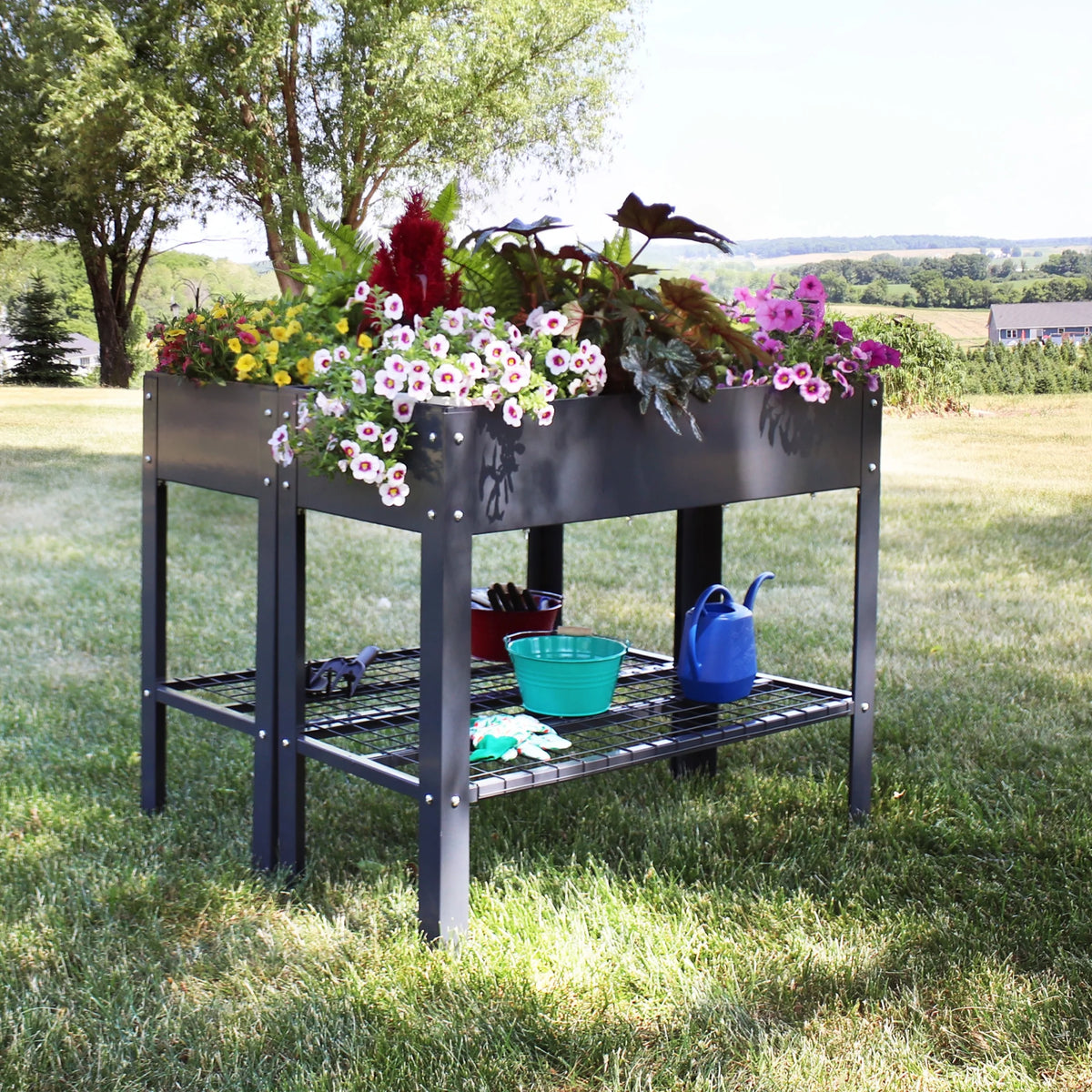 Jardinière surélevée en acier galvanisé noir Sunnydaze, 90,8 cm x 40,6 cm x 80,6 cm, ensemble de 2