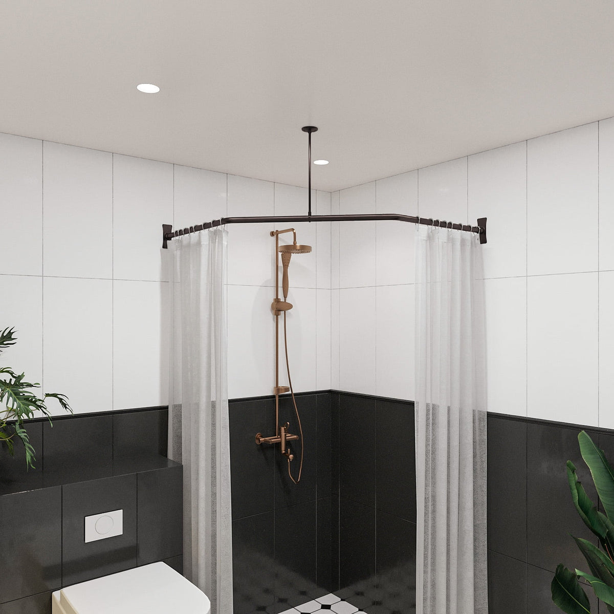 Naiture Stainless Steel 18-1/2" X 26" X 18-1/2" Neo-Angle Shower Curtain Rod with Ceiling Support, Brushed Nickel Finish