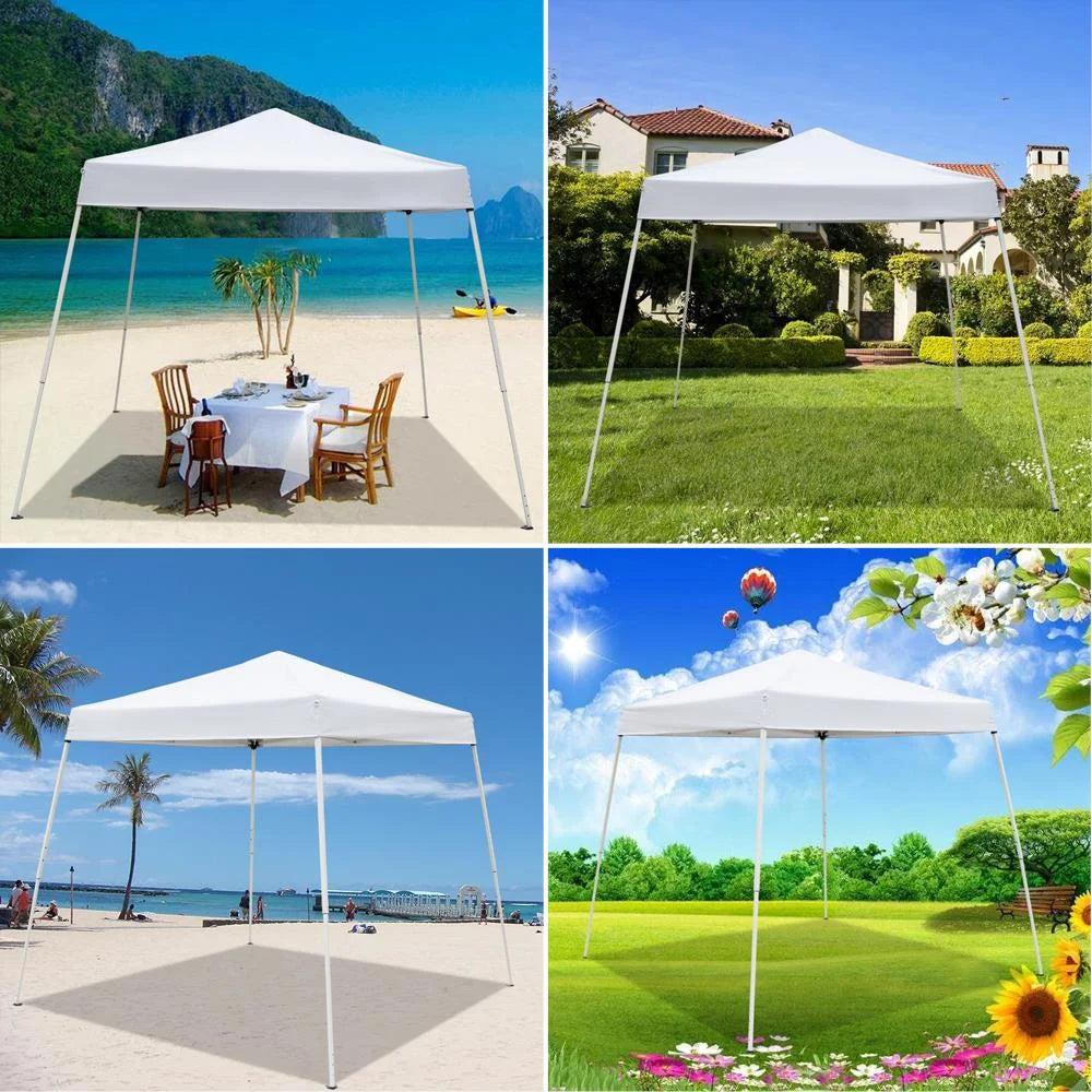 Zimtown Tonnelle pliante extérieure 10 pi x 10 pi (base) / 8 pi x 8 pi (toit), auvent de plage, blanc