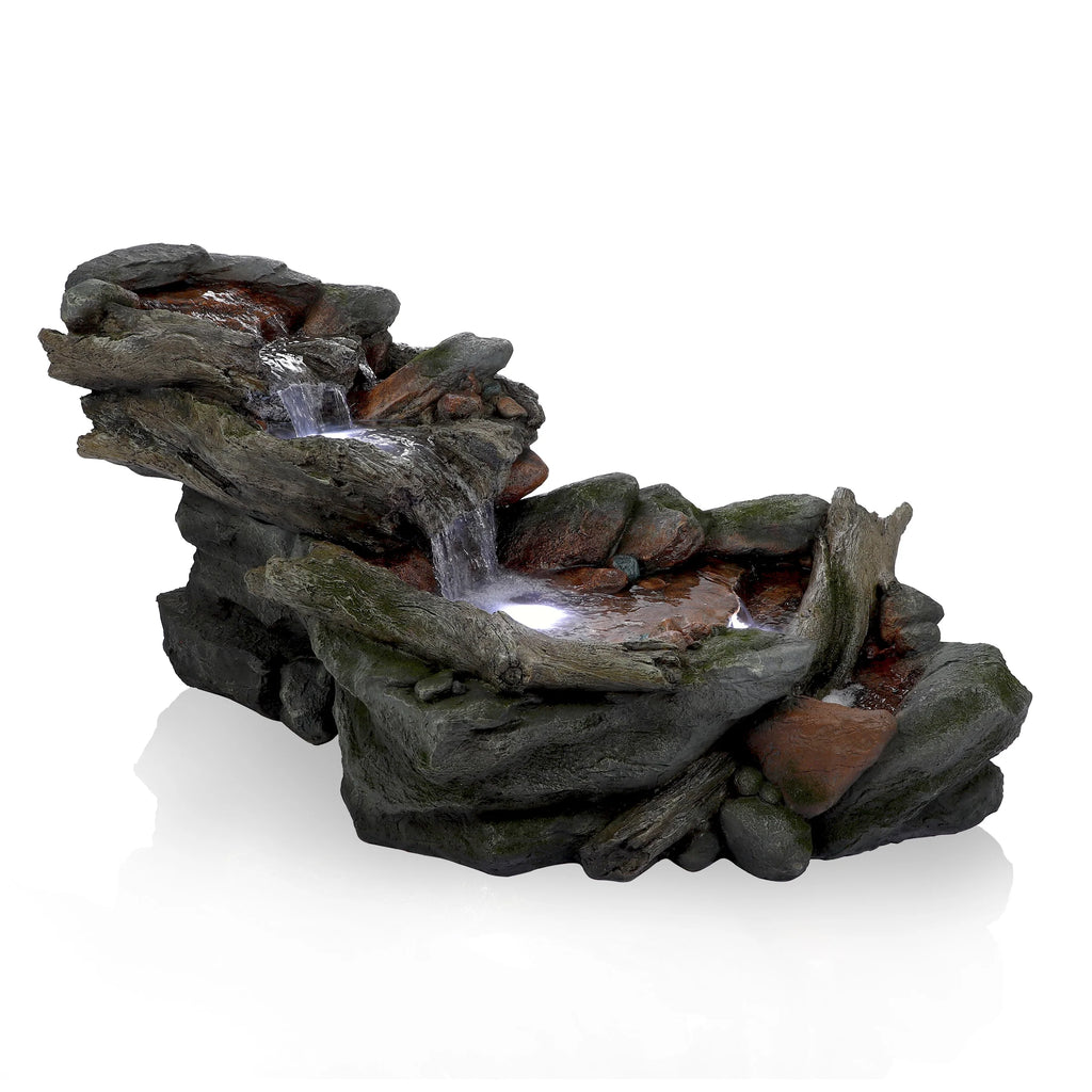 Fontaine de sol en polystone à cascade avec éclairage Alpine Corporation, 59 po x 16 po x 20 po, marron